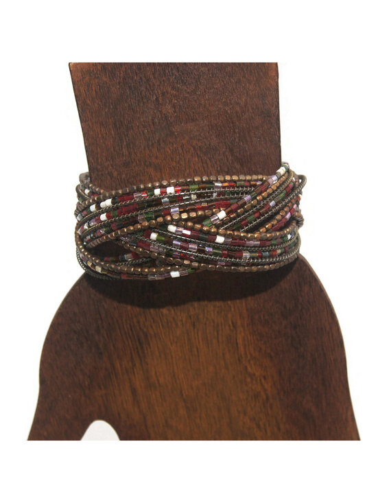Jewelry - Vintage Multi Color Beaded 7 Inch Open Cuff Bracelet